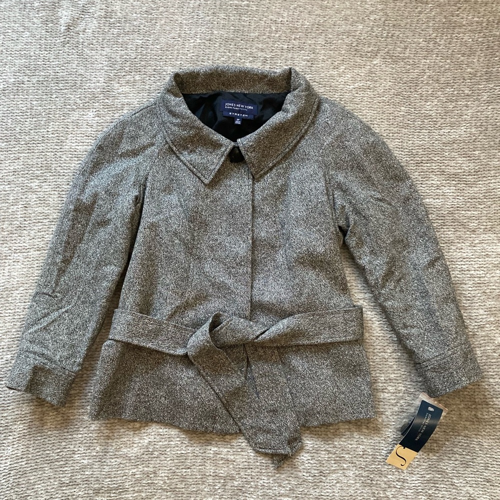 Jones New York Petite Belted Wool Blend Jacket Gray Size 2P NWT